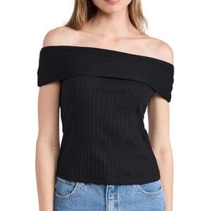 Madewell Black Off-the-Shoulder Ribbed Sweater Top NWT